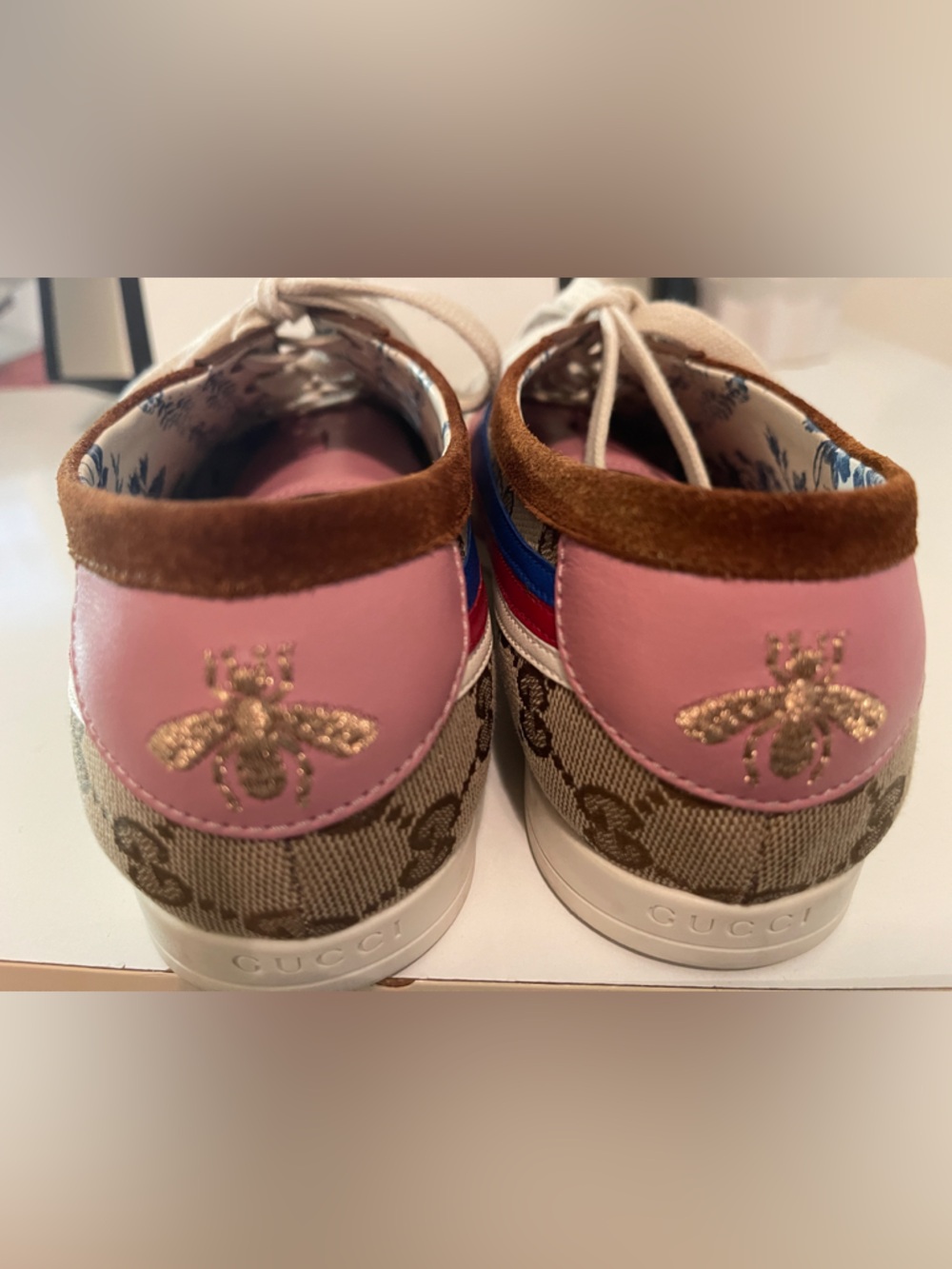 Gucci Multicolor GG Canvas Sneakers - Brown suede Blue and Red Bowling sneakers - Picture 3 of 10